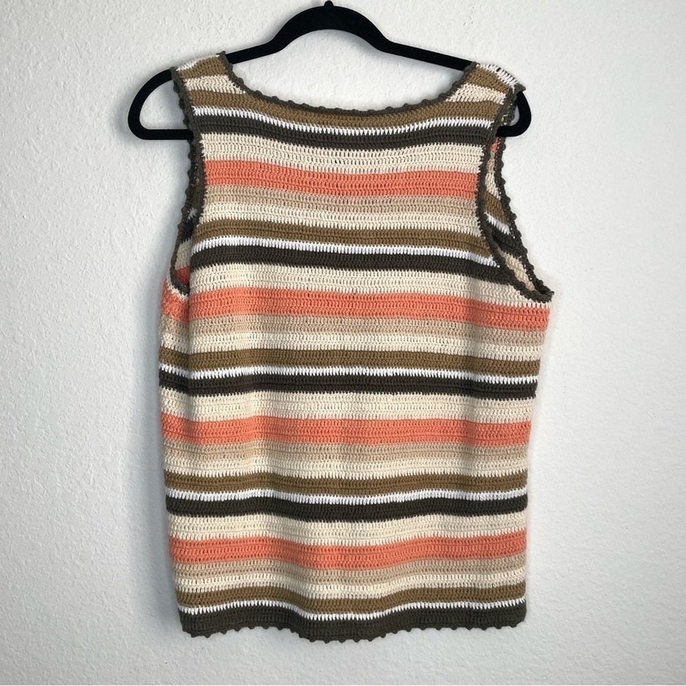 Liz Claiborne Crochet 90s Tank Top Coral Green Cottagecore Beach Coastal Boho - Picture 3 of 5